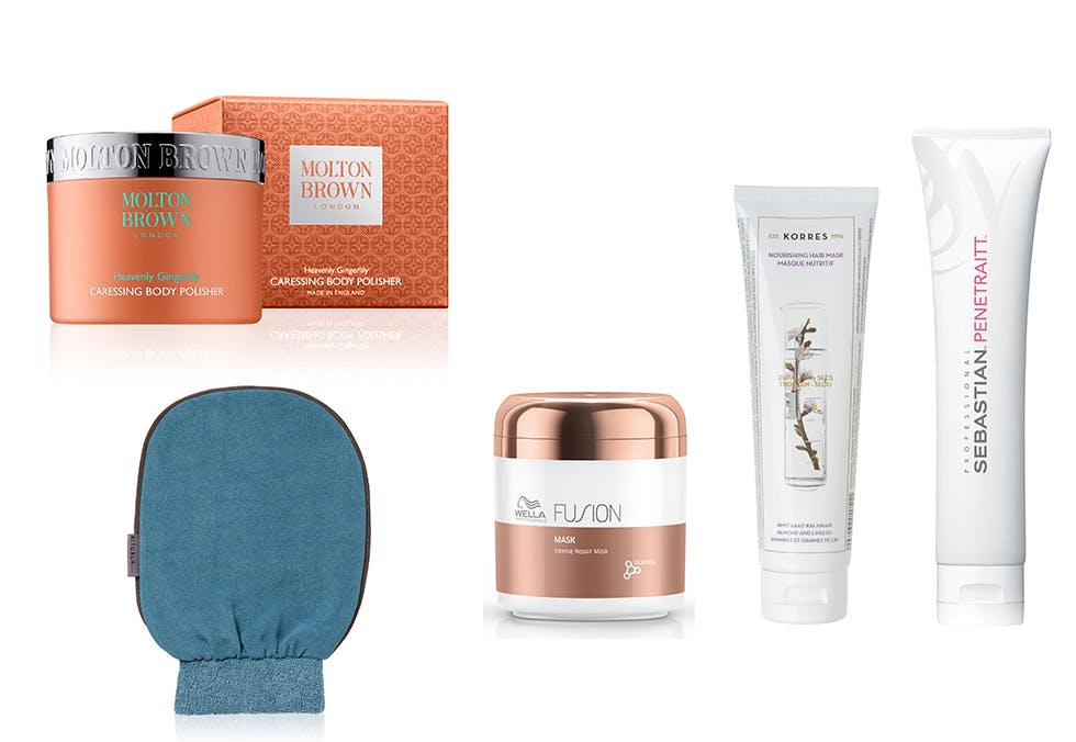 Fukt til kropp og hår: hårmaske tørt hår, skrubbehanske, peeling, hjemmespa, Rituals